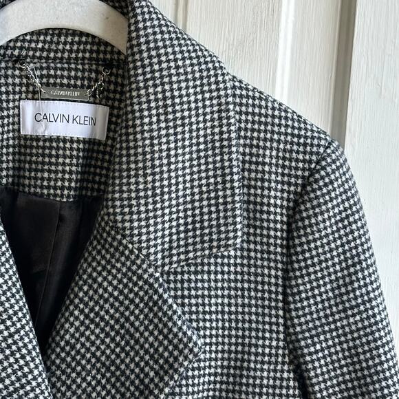Calvin Klein Walker Coat Houndstooth Vegan Leather Pockets - Picture 4 of 11